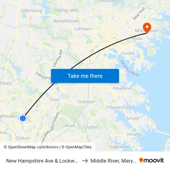 New Hampshire Ave & Lockwood Dr to Middle River, Maryland map