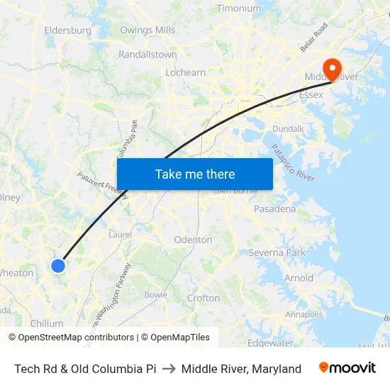 Tech Rd & Old Columbia Pi to Middle River, Maryland map