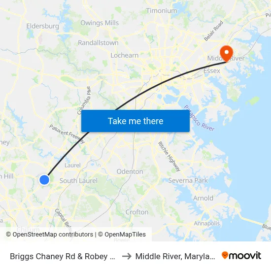Briggs Chaney Rd & Robey Rd to Middle River, Maryland map