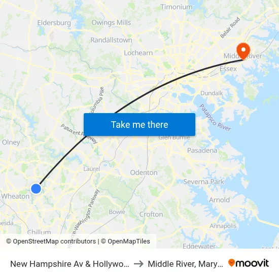 New Hampshire Av & Hollywood Av to Middle River, Maryland map