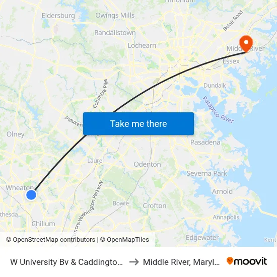 W University Bv & Caddington Av to Middle River, Maryland map