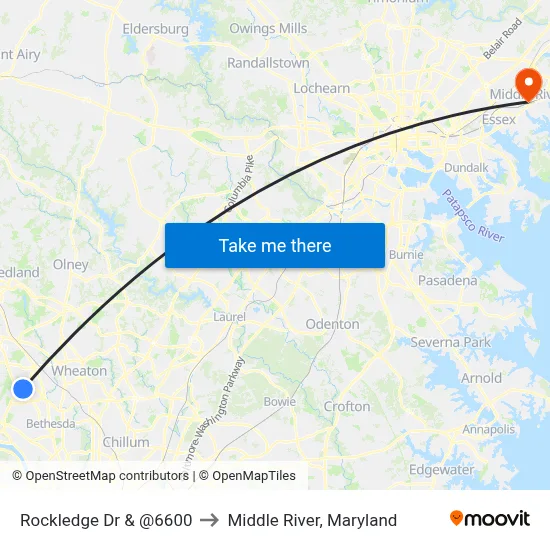 Rockledge Dr & @6600 to Middle River, Maryland map