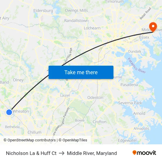 Nicholson La & Huff Ct to Middle River, Maryland map