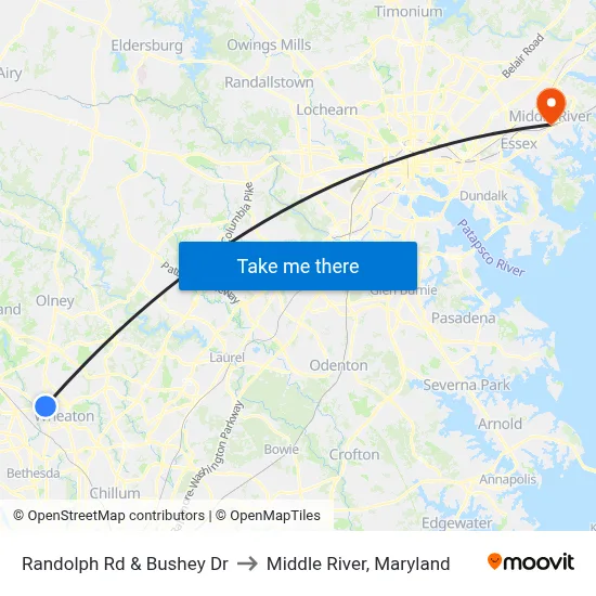 Randolph Rd & Bushey Dr to Middle River, Maryland map