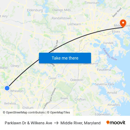 Parklawn Dr & Wilkens Ave to Middle River, Maryland map