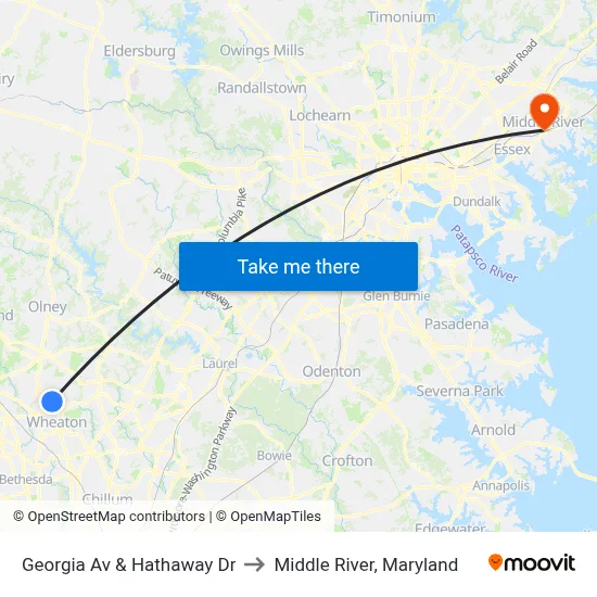 Georgia Av & Hathaway Dr to Middle River, Maryland map