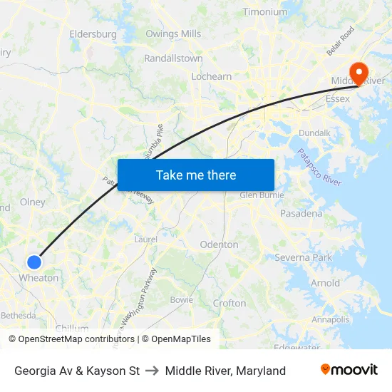Georgia Av & Kayson St to Middle River, Maryland map