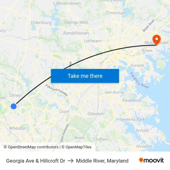 Georgia Ave & Hillcroft Dr to Middle River, Maryland map