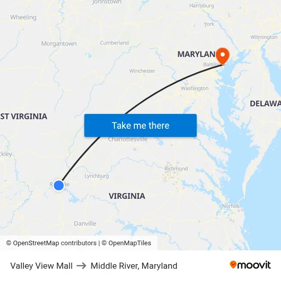 Valley View Mall to Middle River, Maryland map