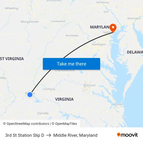 3rd St Station Slip D to Middle River, Maryland map