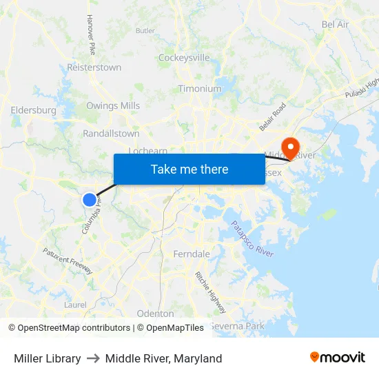 Miller Library to Middle River, Maryland map