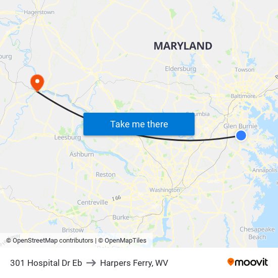 301 Hospital Dr Eb to Harpers Ferry, WV map