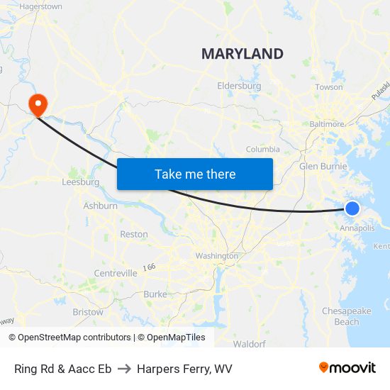 Ring Rd & Aacc Eb to Harpers Ferry, WV map