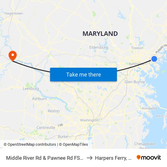 Middle River Rd & Pawnee Rd FS Nb to Harpers Ferry, WV map