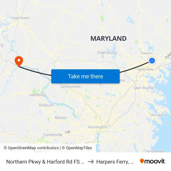 Northern Pkwy & Harford Rd FS Eb to Harpers Ferry, WV map
