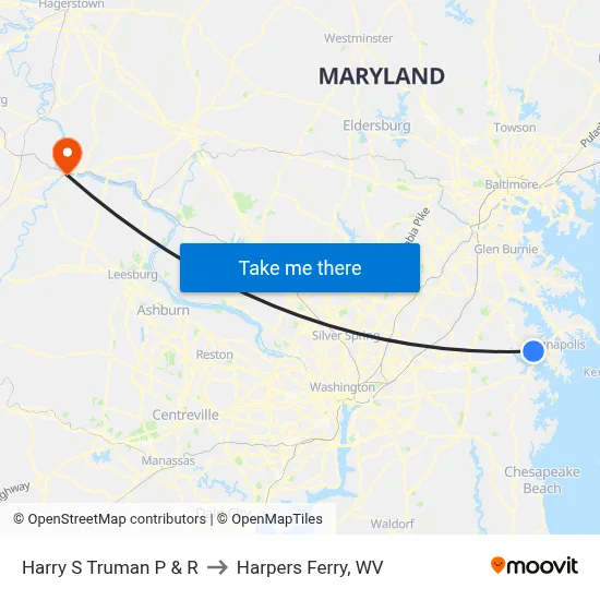 Harry S Truman P & R to Harpers Ferry, WV map