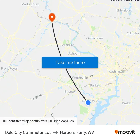 Dale City Commuter Lot to Harpers Ferry, WV map