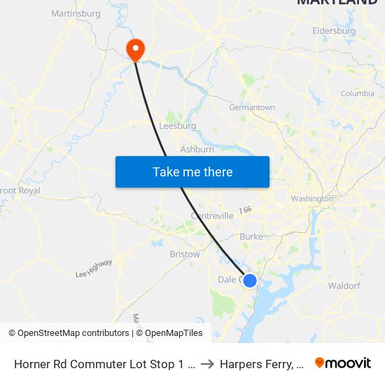 Horner Rd Commuter Lot Stop 1 AM to Harpers Ferry, WV map