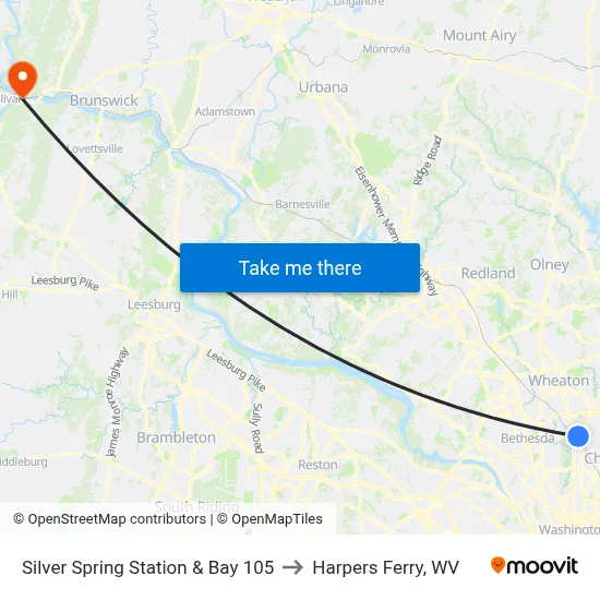 Silver Spring Station & Bay 105 to Harpers Ferry, WV map