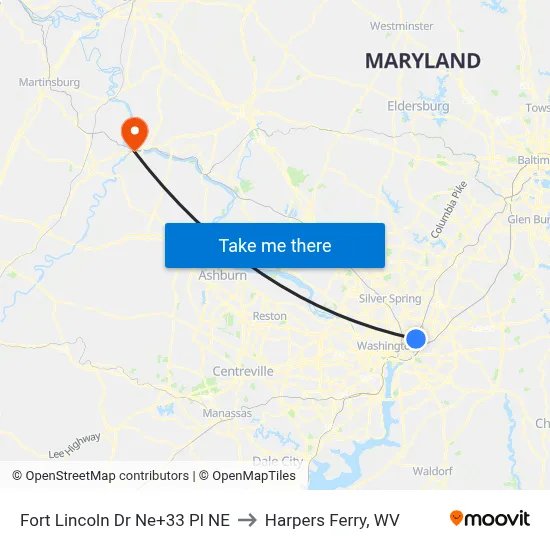 Fort Lincoln Dr Ne+33 Pl NE to Harpers Ferry, WV map