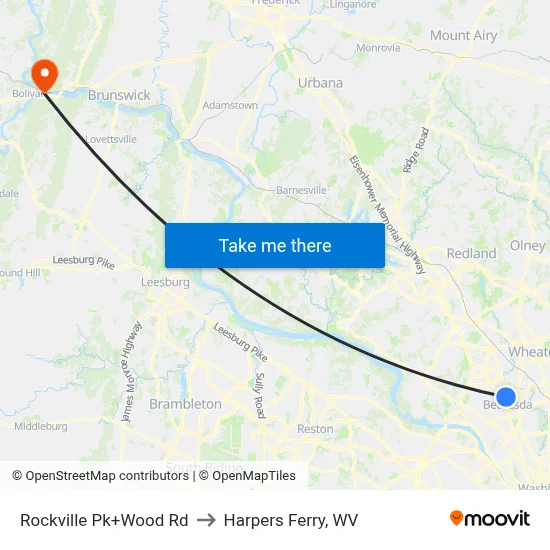 Rockville Pk+Wood Rd to Harpers Ferry, WV map