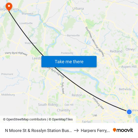 N Moore St & Rosslyn Station Bus Ba to Harpers Ferry, WV map