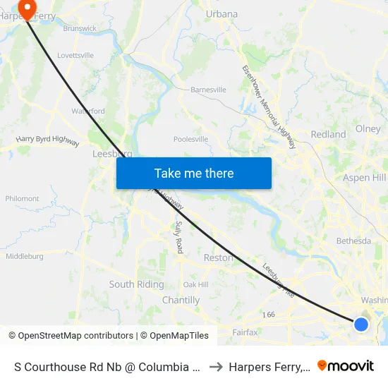 S Courthouse Rd Nb @ Columbia Pike FS to Harpers Ferry, WV map