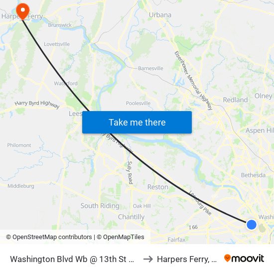 Washington Blvd Wb @ 13th St N Ns to Harpers Ferry, WV map