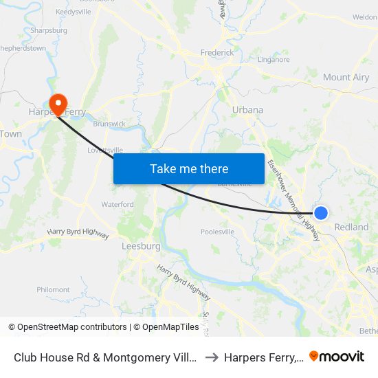 Club House Rd & Montgomery Village Ave to Harpers Ferry, WV map