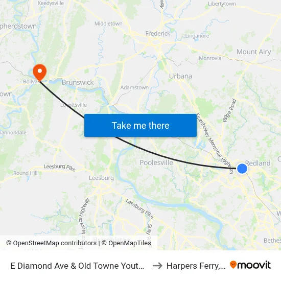 E Diamond Ave & Old Towne Youth Center to Harpers Ferry, WV map