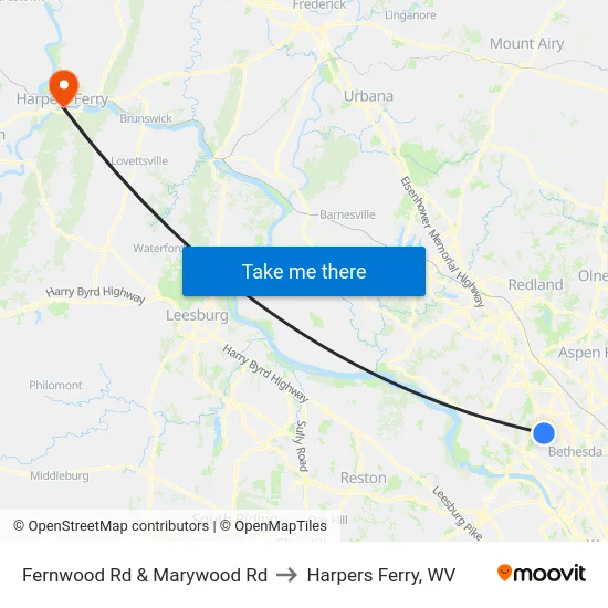 Fernwood Rd & Marywood Rd to Harpers Ferry, WV map