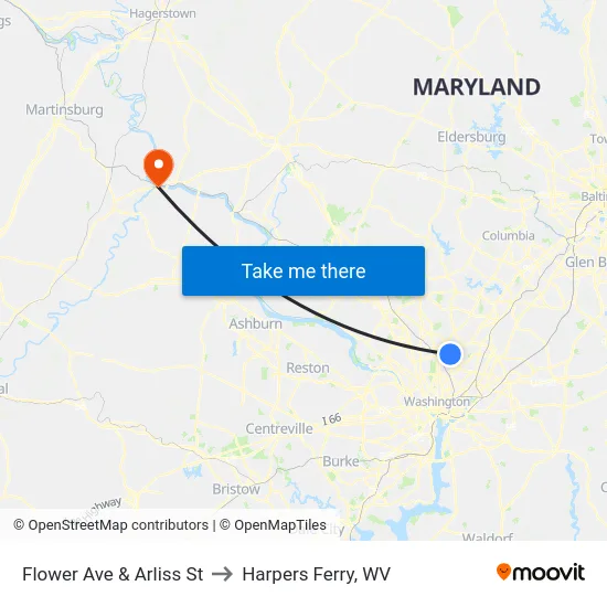 Flower Ave & Arliss St to Harpers Ferry, WV map