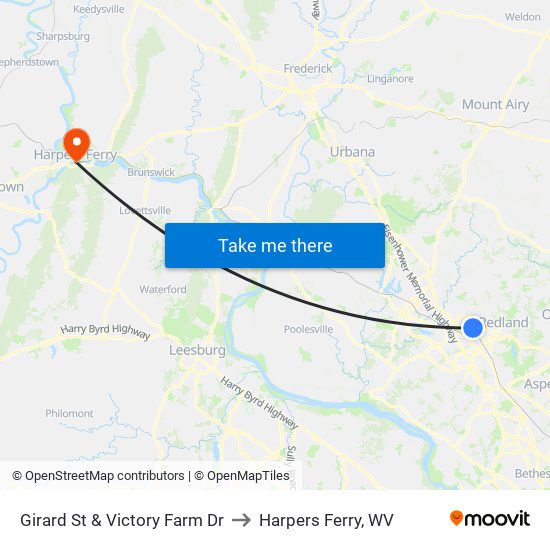 Girard St & Victory Farm Dr to Harpers Ferry, WV map