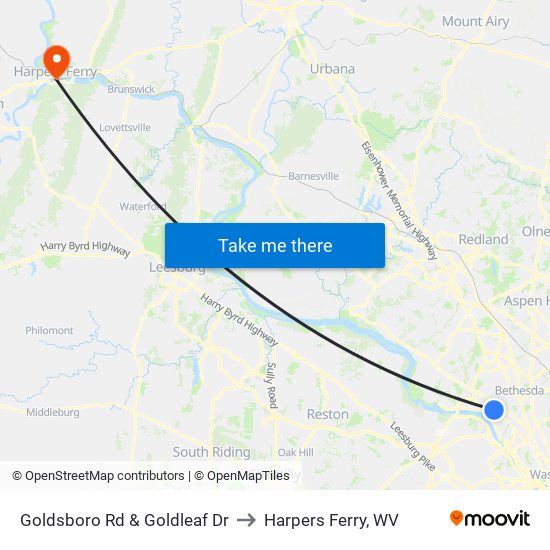 Goldsboro Rd & Goldleaf Dr to Harpers Ferry, WV map