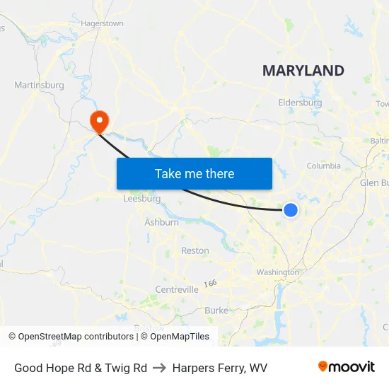 Good Hope Rd & Twig Rd to Harpers Ferry, WV map