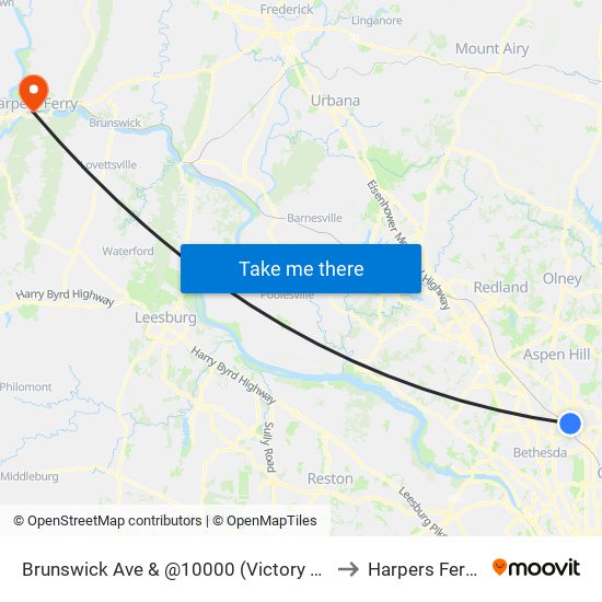 Brunswick Ave & @10000 (Victory Forest Apts) to Harpers Ferry, WV map