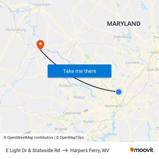 E Light Dr & Stateside Rd to Harpers Ferry, WV map