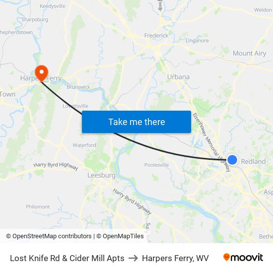 Lost Knife Rd & Cider Mill Apts to Harpers Ferry, WV map