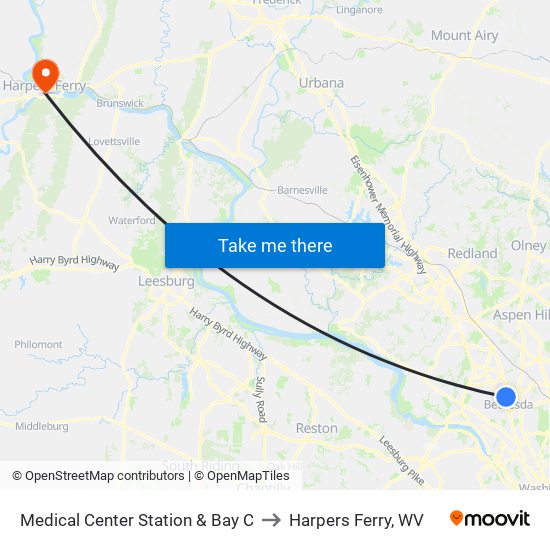 Medical Center Station & Bay C to Harpers Ferry, WV map