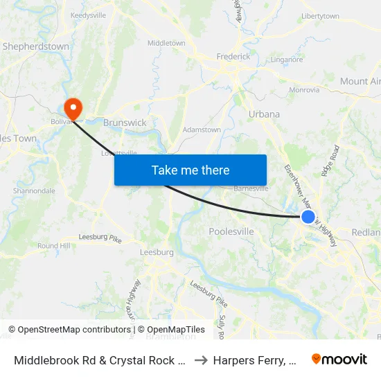 Middlebrook Rd & Crystal Rock Dr to Harpers Ferry, WV map