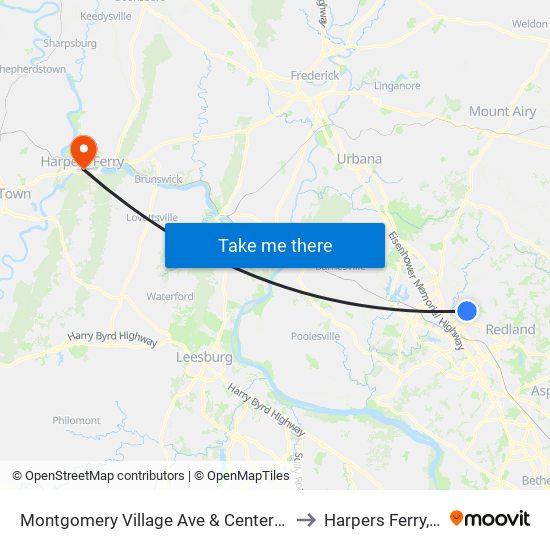 Montgomery Village Ave & Centerway Rd to Harpers Ferry, WV map