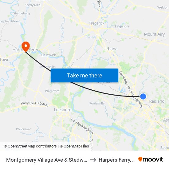 Montgomery Village Ave & Stedwick Rd to Harpers Ferry, WV map