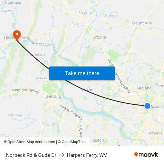 Norbeck Rd & Gude Dr to Harpers Ferry, WV map