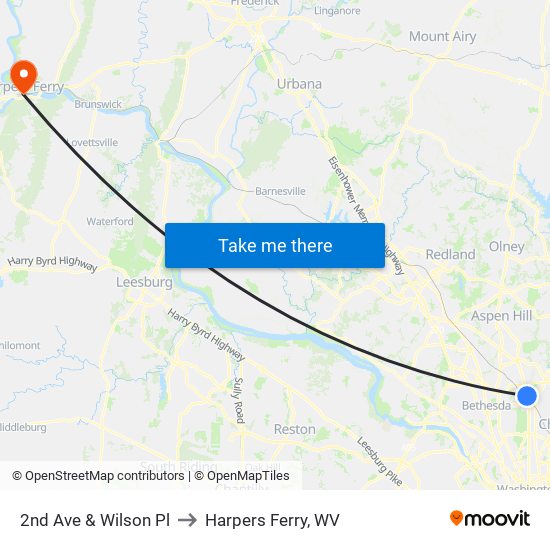 2nd Ave & Wilson Pl to Harpers Ferry, WV map