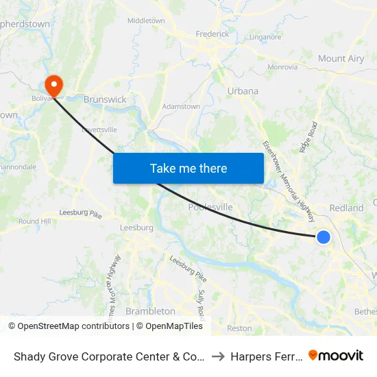 Shady Grove Corporate Center & Corporate Blvd to Harpers Ferry, WV map