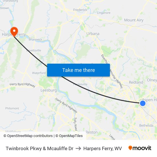 Twinbrook Pkwy & Mcauliffe Dr to Harpers Ferry, WV map