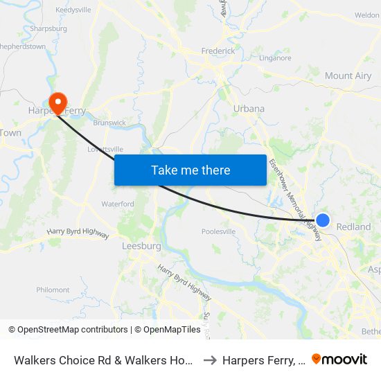 Walkers Choice Rd & Walkers House Rd to Harpers Ferry, WV map