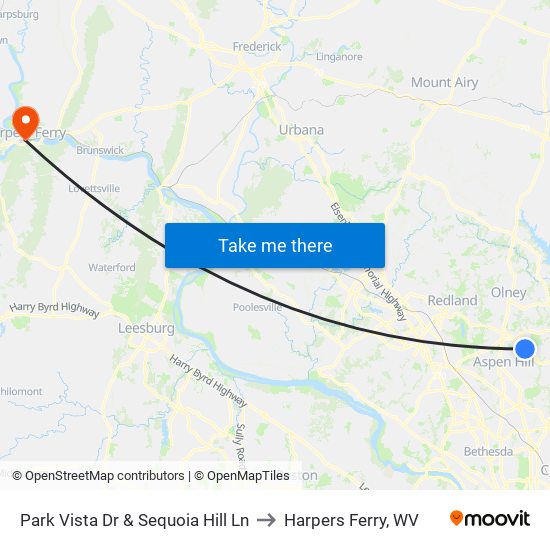 Park Vista Dr & Sequoia Hill Ln to Harpers Ferry, WV map