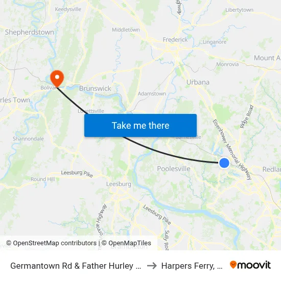 Germantown Rd & Father Hurley Blvd to Harpers Ferry, WV map