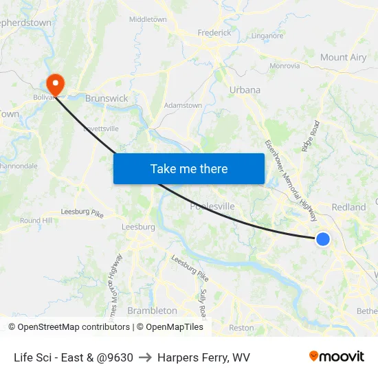 Life Sci - East & @9630 to Harpers Ferry, WV map